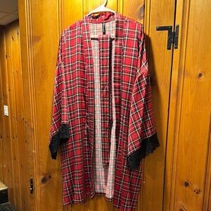 Plaid Red Women's Robe with Lace Trim